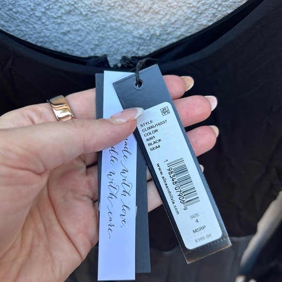 Alice + Olivia Arden Vegan Leather Scoop Neck Pleated Mini Dress in Black NWT! - Picture 7 of 7